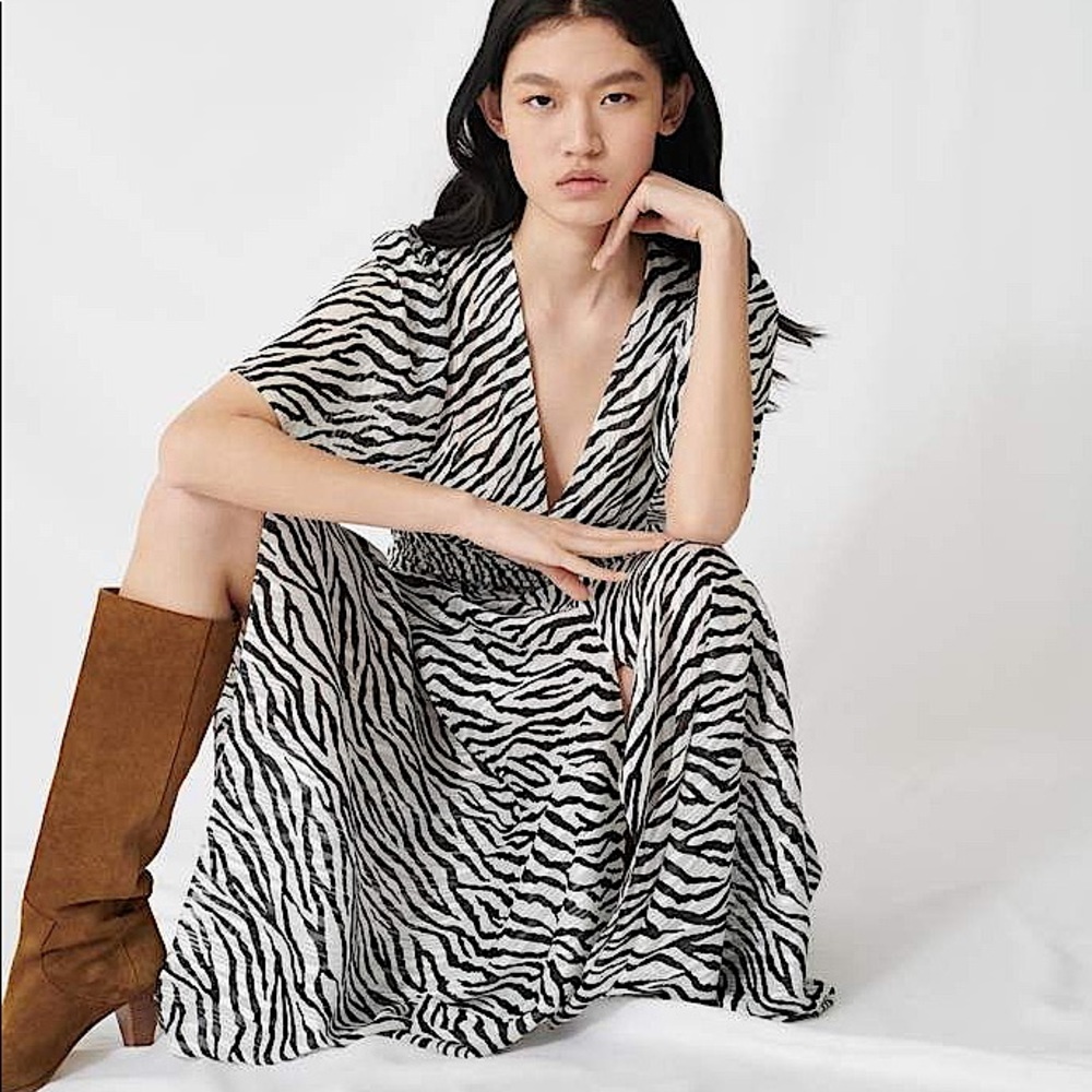 NEW Maje Rachelle Long Lurex Jacquard Print Dress